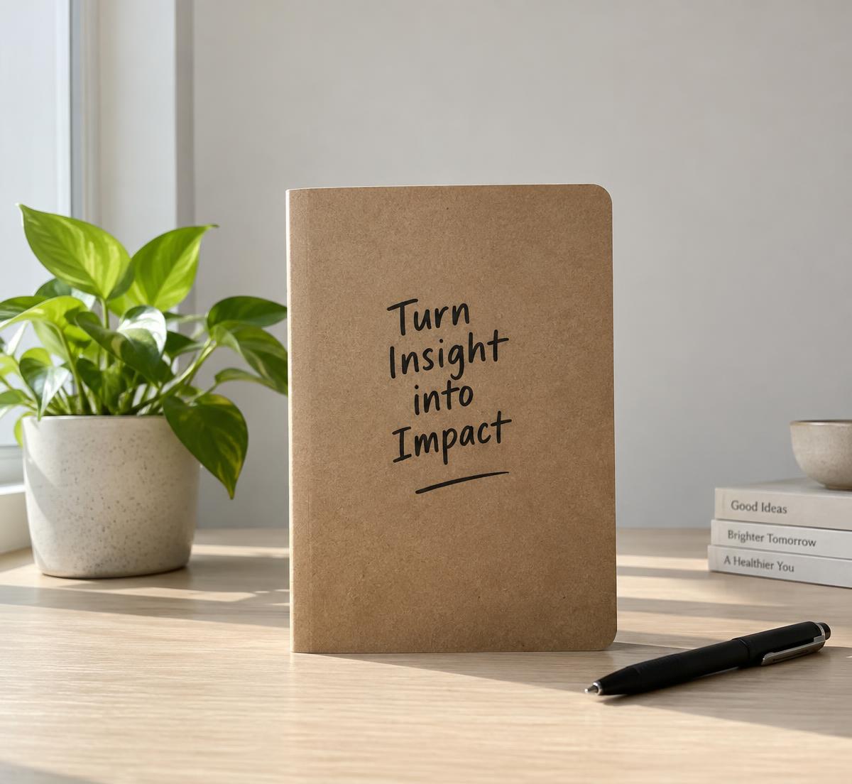 A notebook reading Turn Insight into Impact