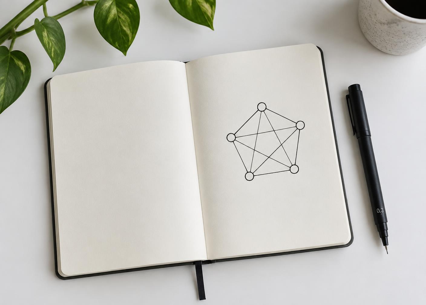 A hand-drawn diagram of five connected growth systems in a notebook